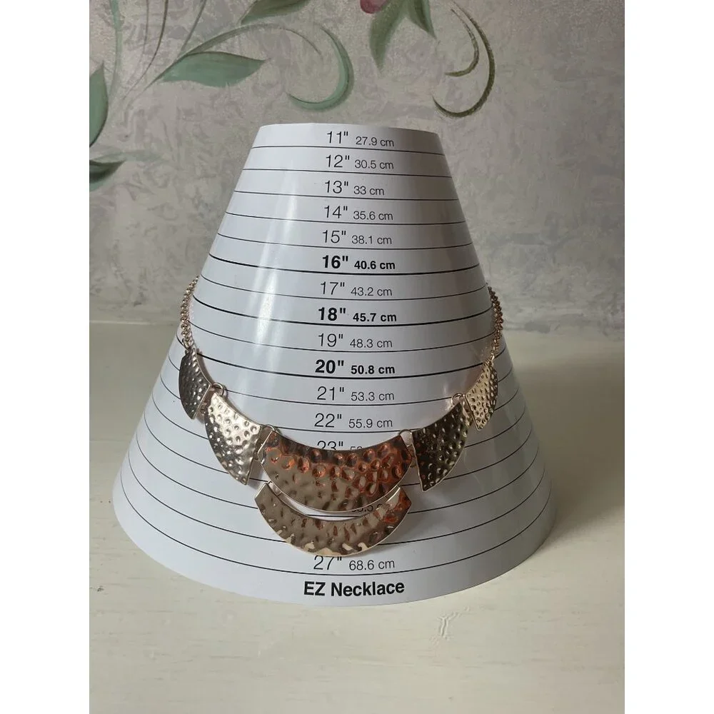 Hammered Rose Gold Tone Statement Necklace With Adjustable Chain & Lobster Clasp